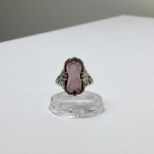 925 Sterling Silver Pink Agate "Cameo" Ring Size 6