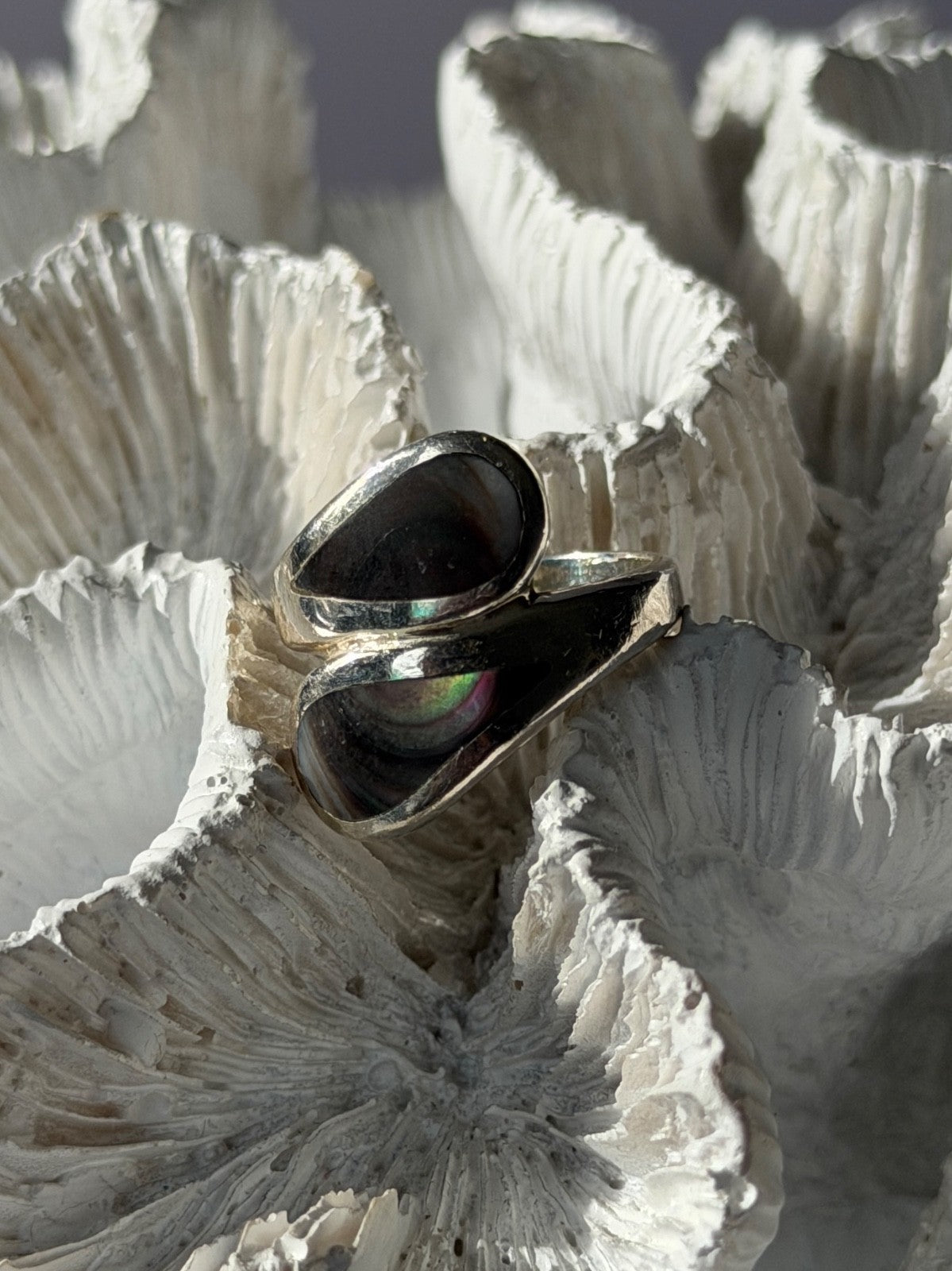 Vintage 925 Sterling Silver Abalone Ring Size 6