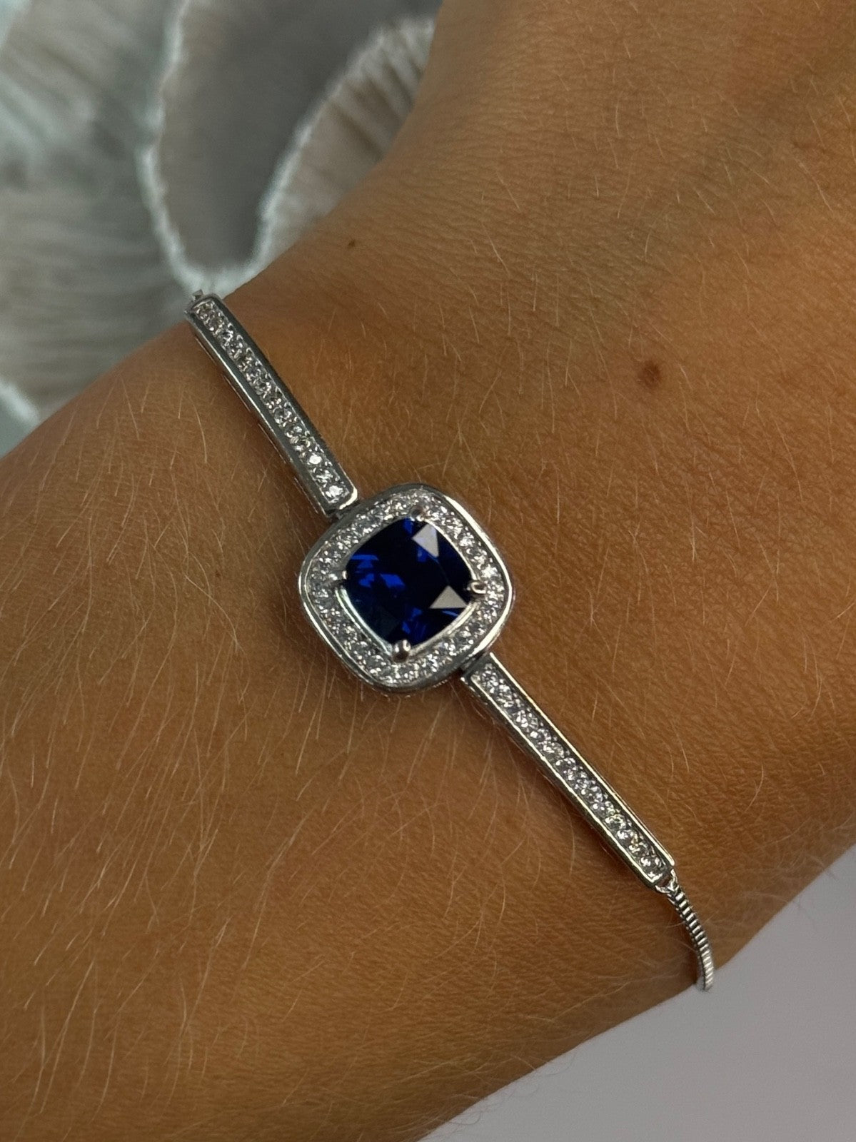 925 Sterling Silver Sapphire & Cz Bracelet Sizable