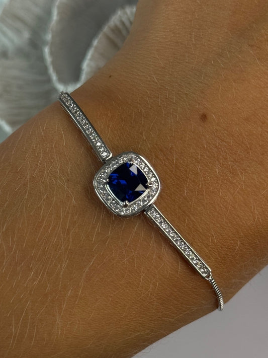 925 Sterling Silver Sapphire & Cz Bracelet Sizable