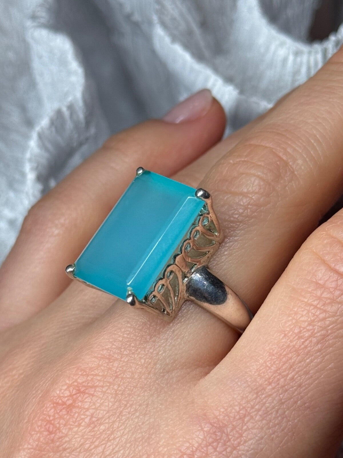 925 Sterling Silver Aquamarine Ring Size 7.5