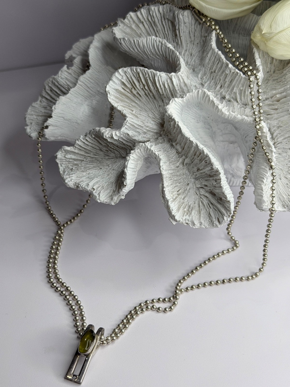 Arrack Lilly 925 Sterling Silver Peridot 2 Chain Necklace