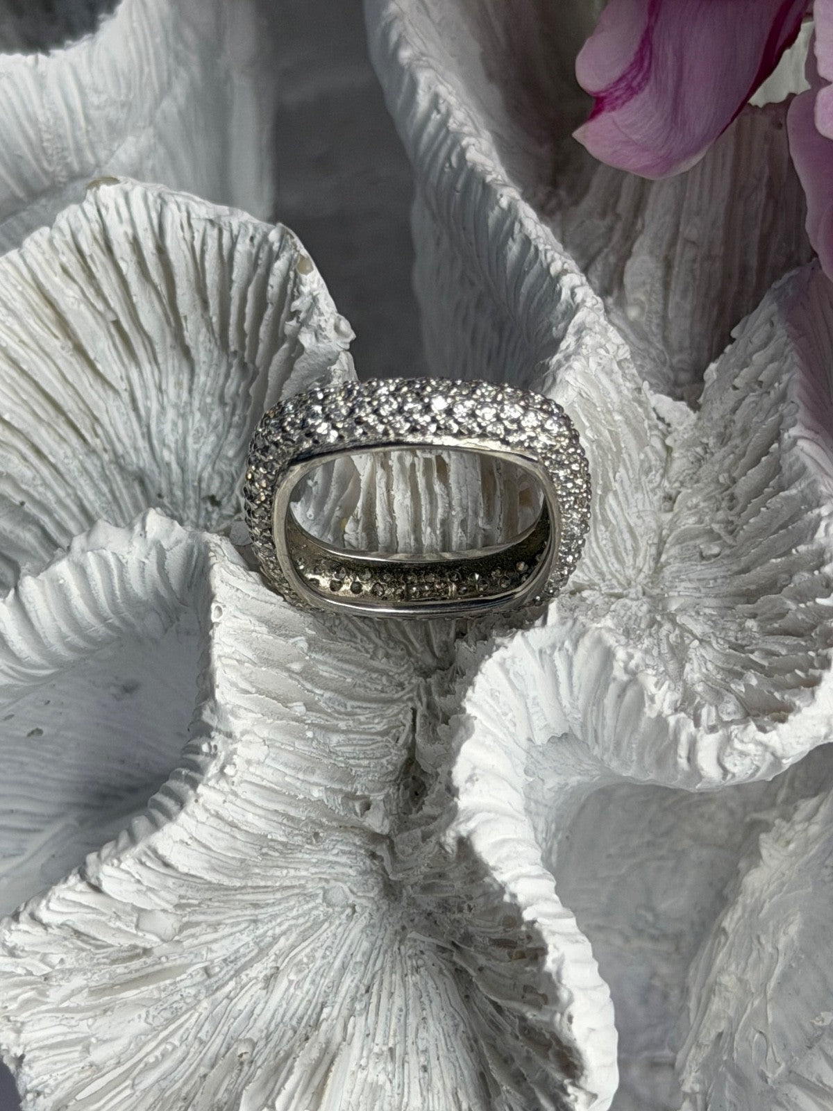 Unique Design 925 Sterling Silver Cz Ring Size 7