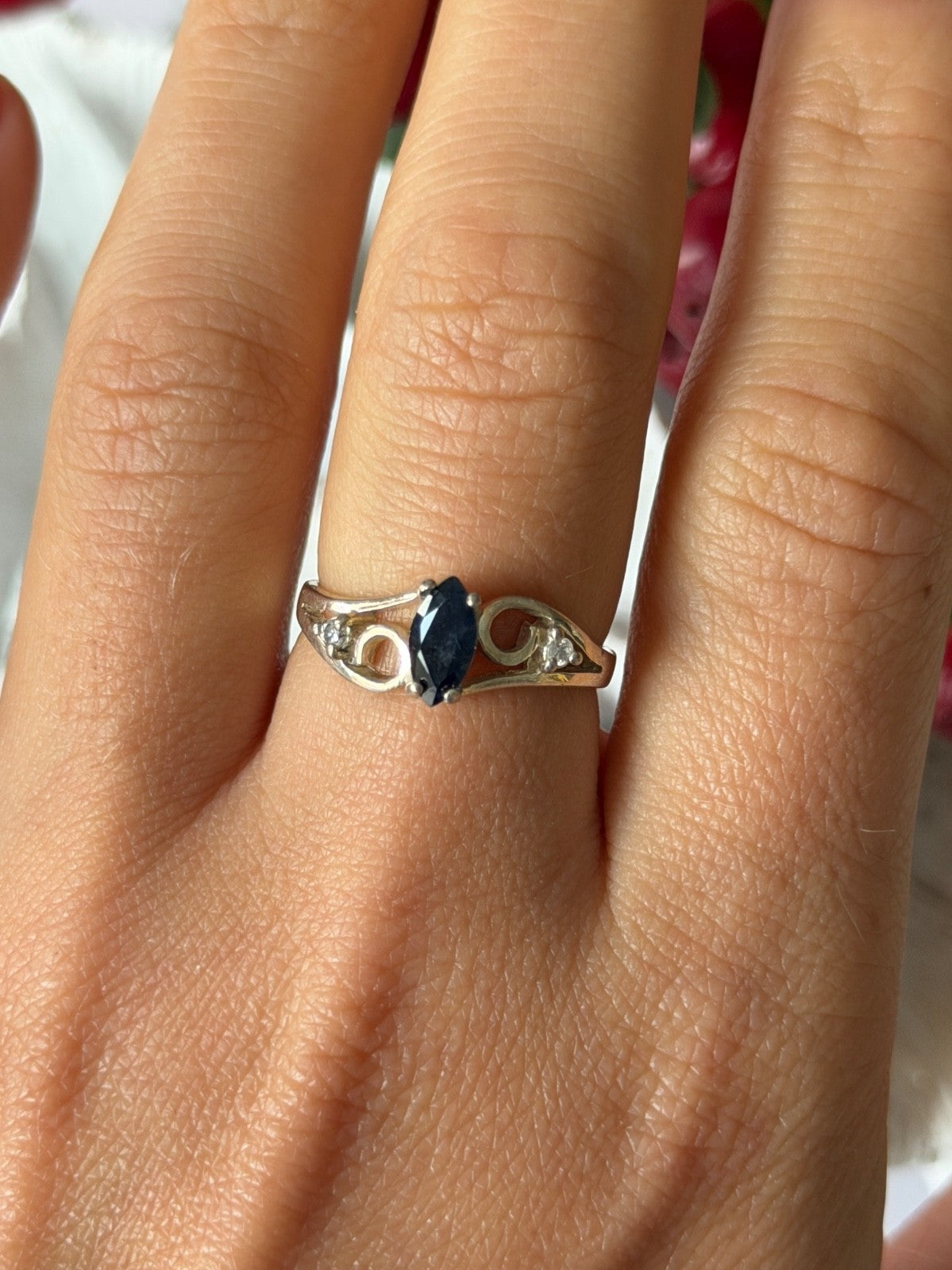 925 Sterling Silver Sapphire & Beryl Ring Size 8