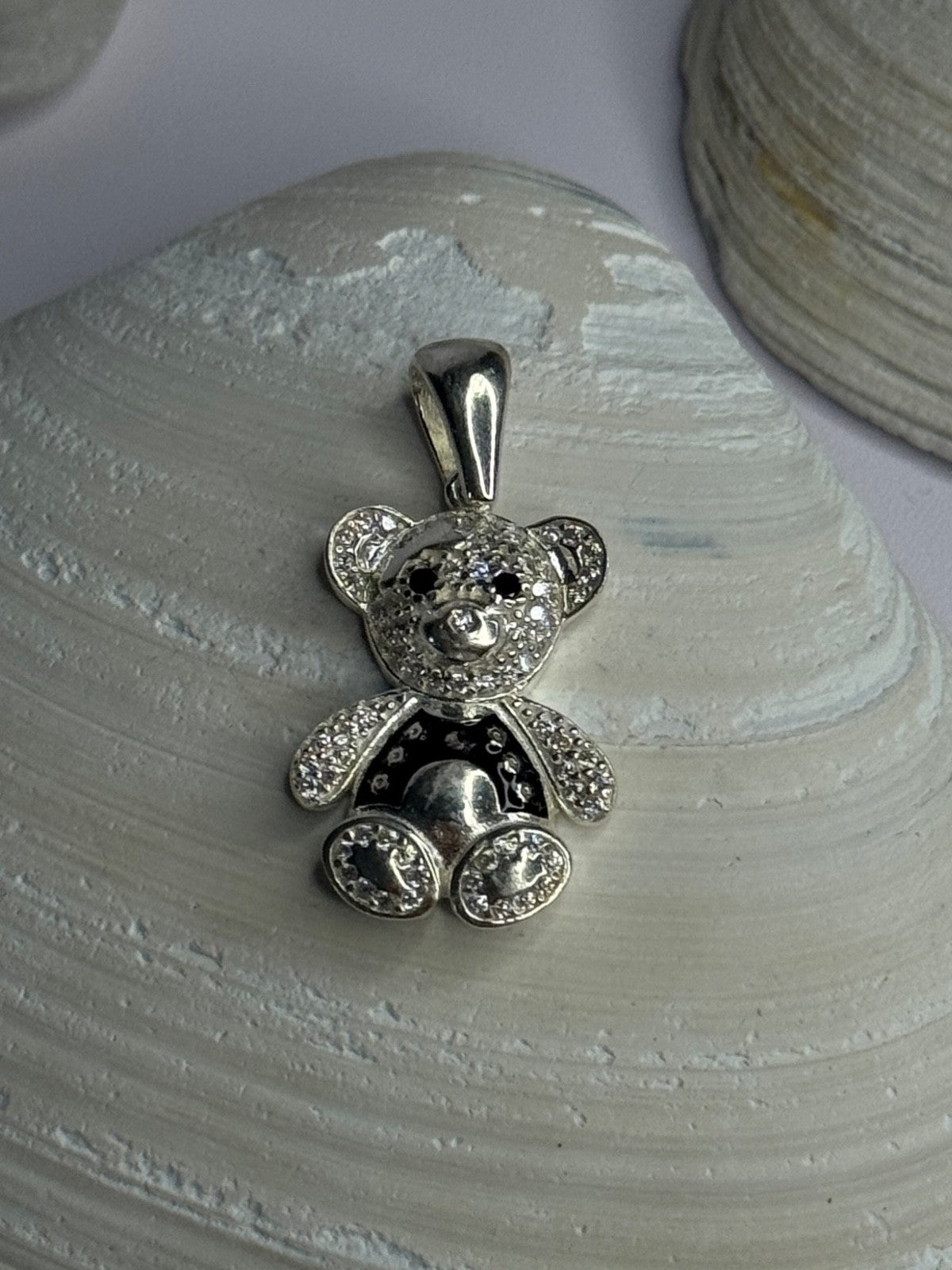 925 Sterling Silver Teddy Bear Cz Pendant Length 1.25 Inch