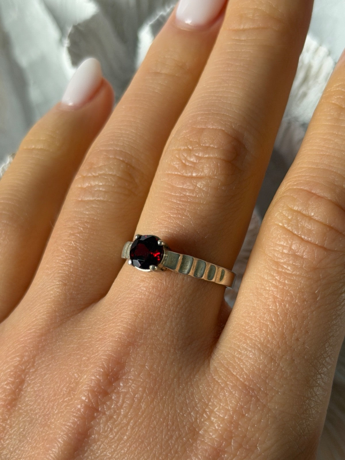 925 Sterling Silver Garnet Ring Size 9