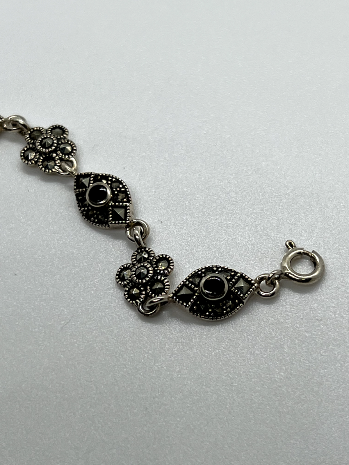 925 Sterling Silver Agate & Marcasite Bracelet