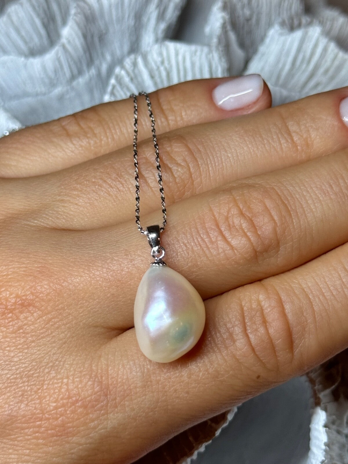 925 Sterling Silver Fresh Water Necklace Length 18 Inch