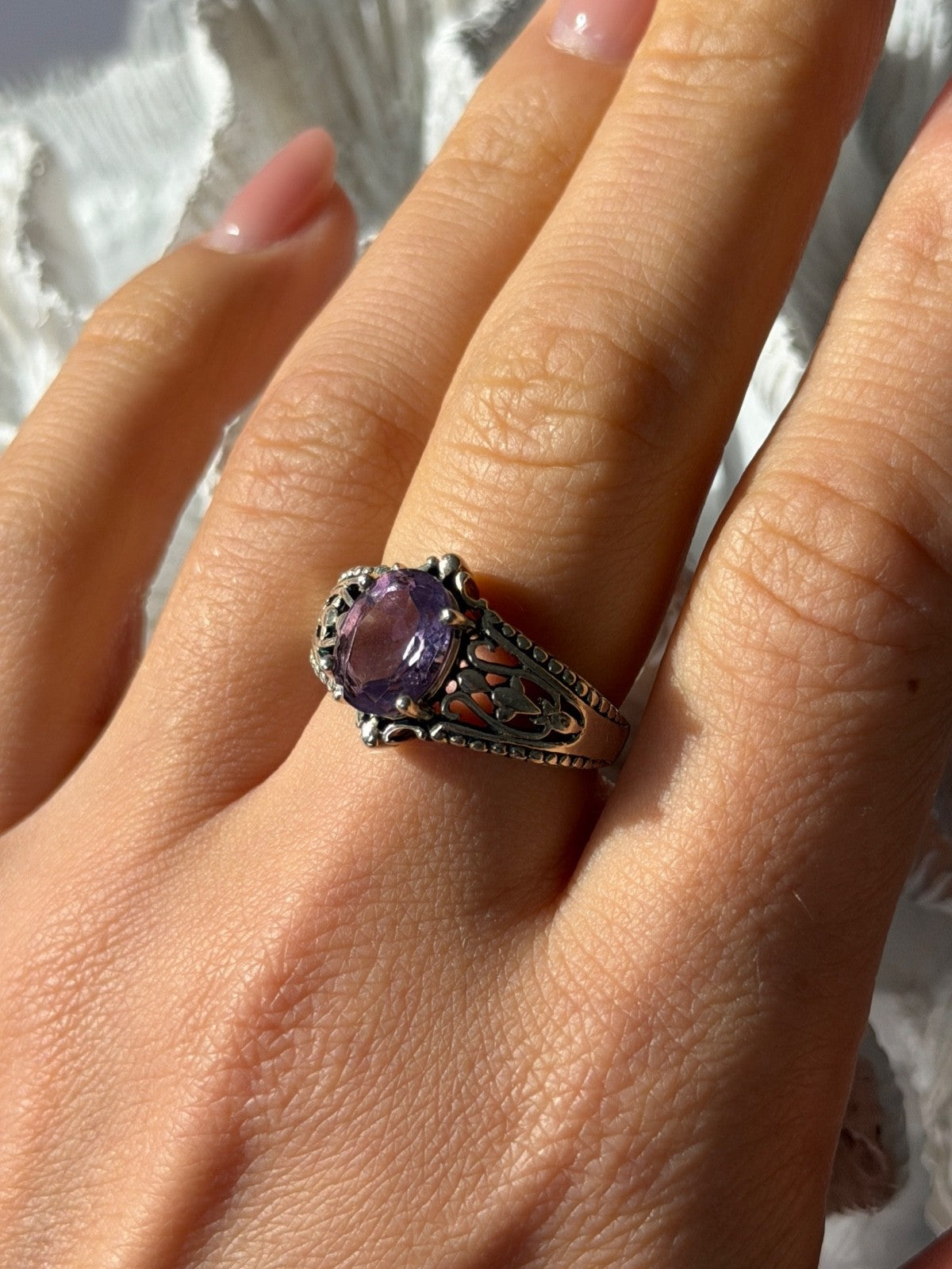 Vintage 925 Sterling Silver Amethyst Ring Size 8