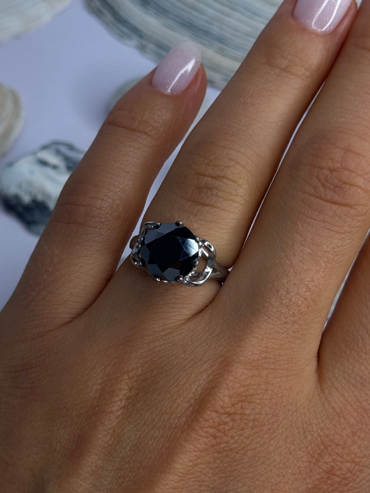 Vintage 925 Sterling Silver Hematite Ring Size 6