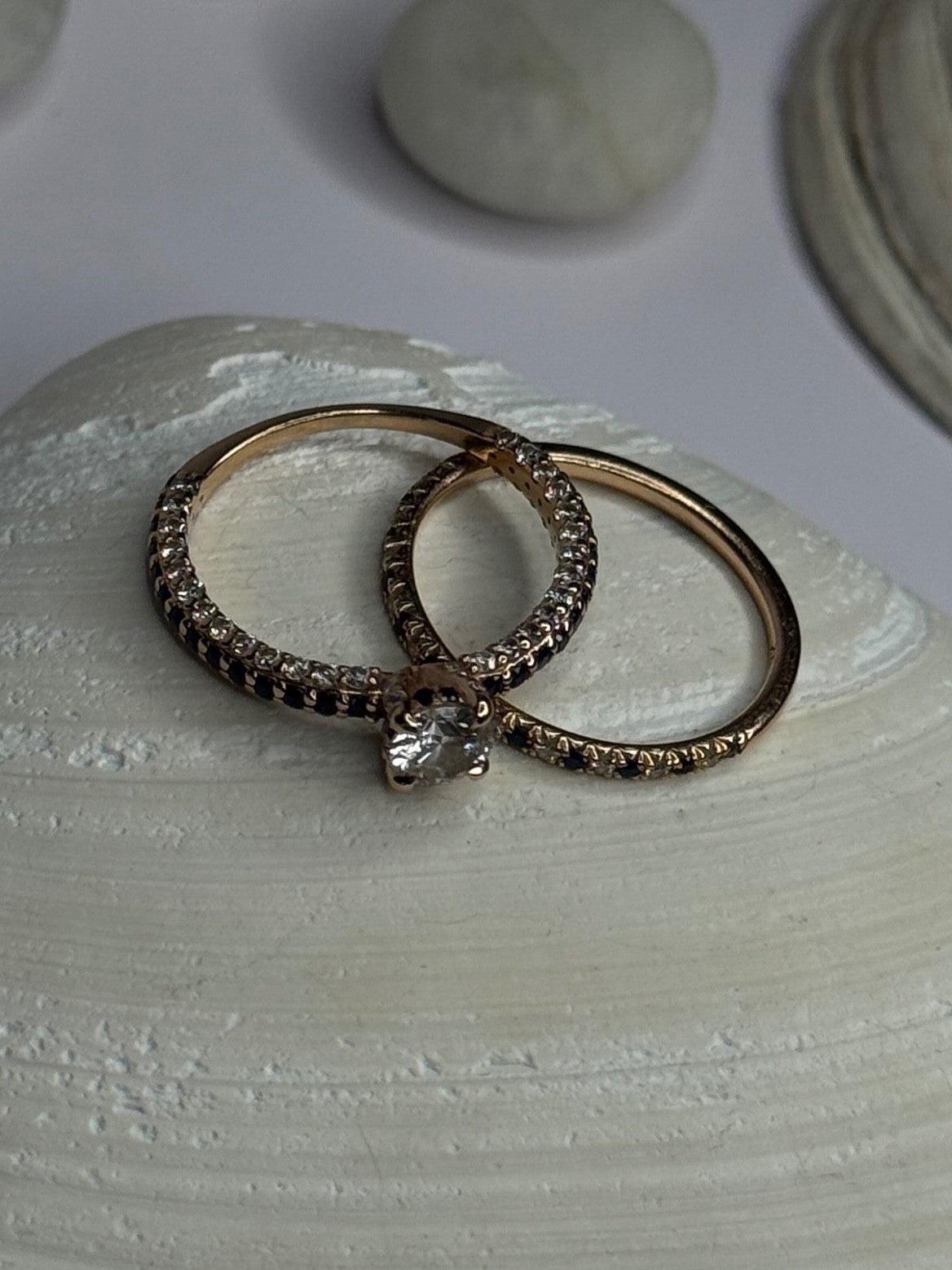 14K Rose Gold Sapphire & Diamond Set of Rings Size 7