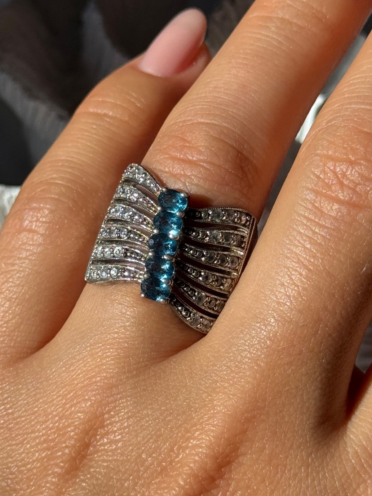 925 Sterling Silver Topaz & Beryl Ring Size 7