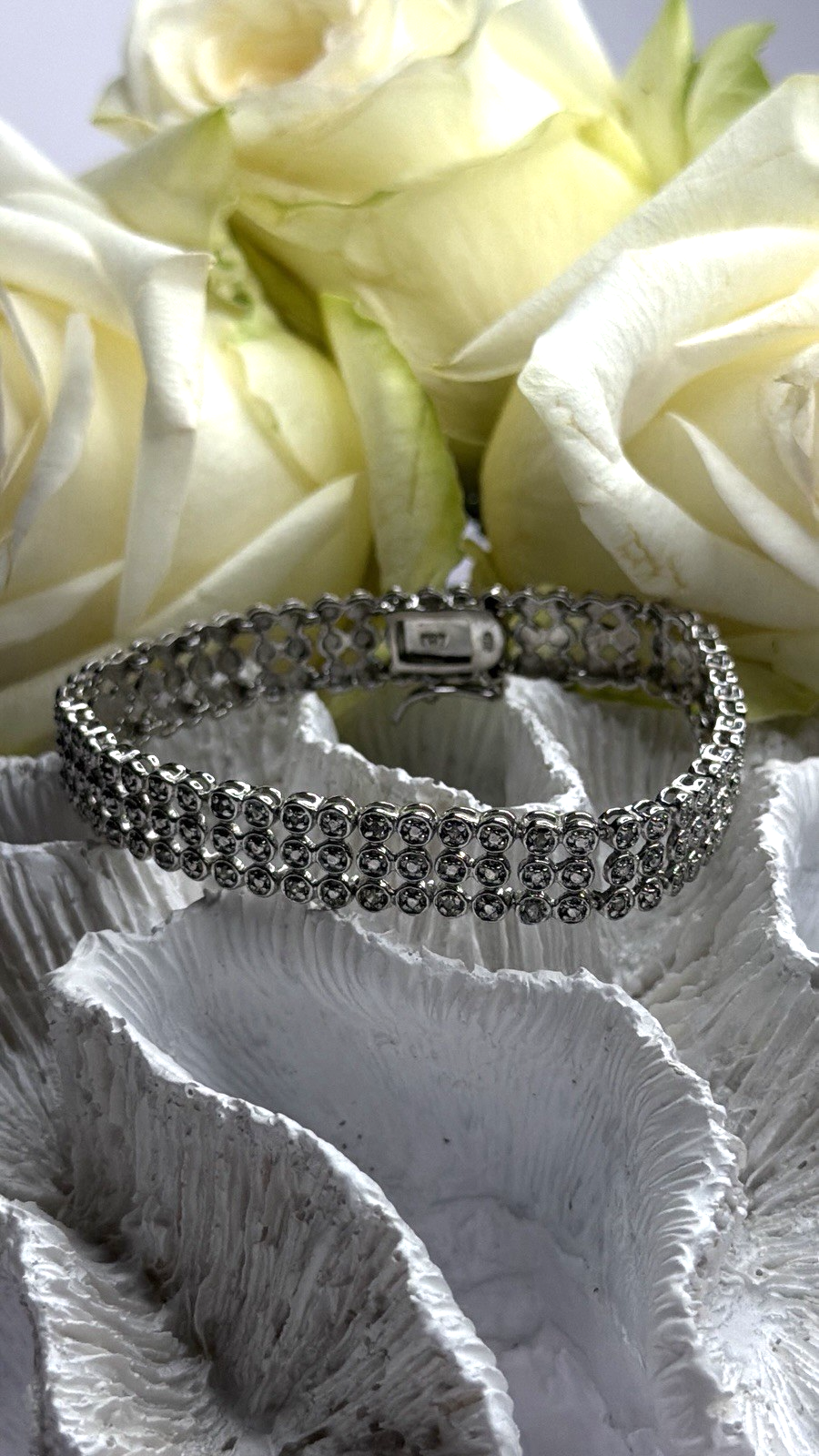 Elegant Multi Row 925 Sterling Silver Tennis Clear White Topaz Stones Bracelet 7
