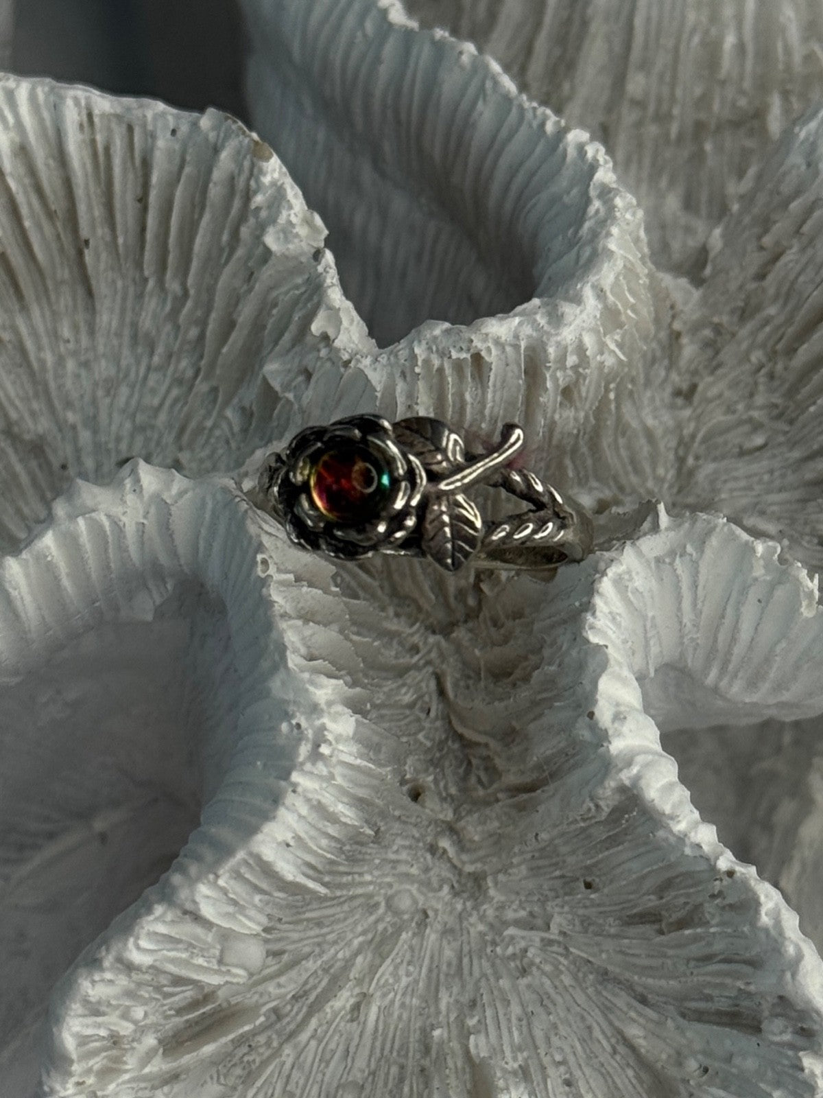 925 Sterling Silver Watermelon Tourmaline Flower Ring Size 6