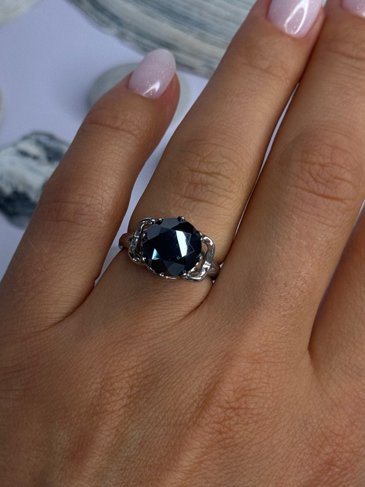 Vintage 925 Sterling Silver Hematite Ring Size 6