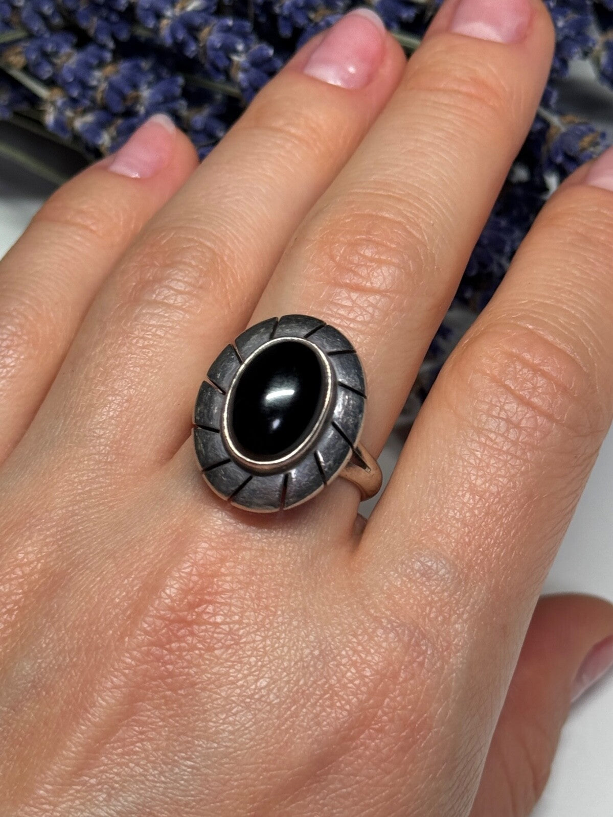 925 Sterling Silver Onyx Ring Size 8.5
