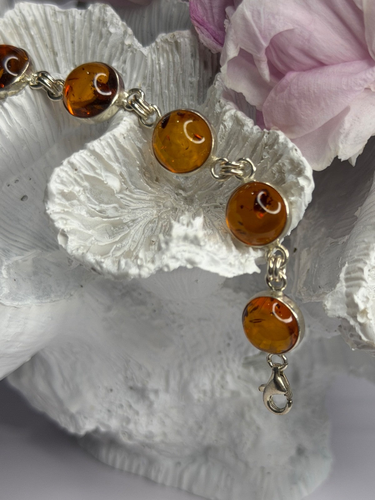 925 Sterling Silver Amber Bracelet Length 7