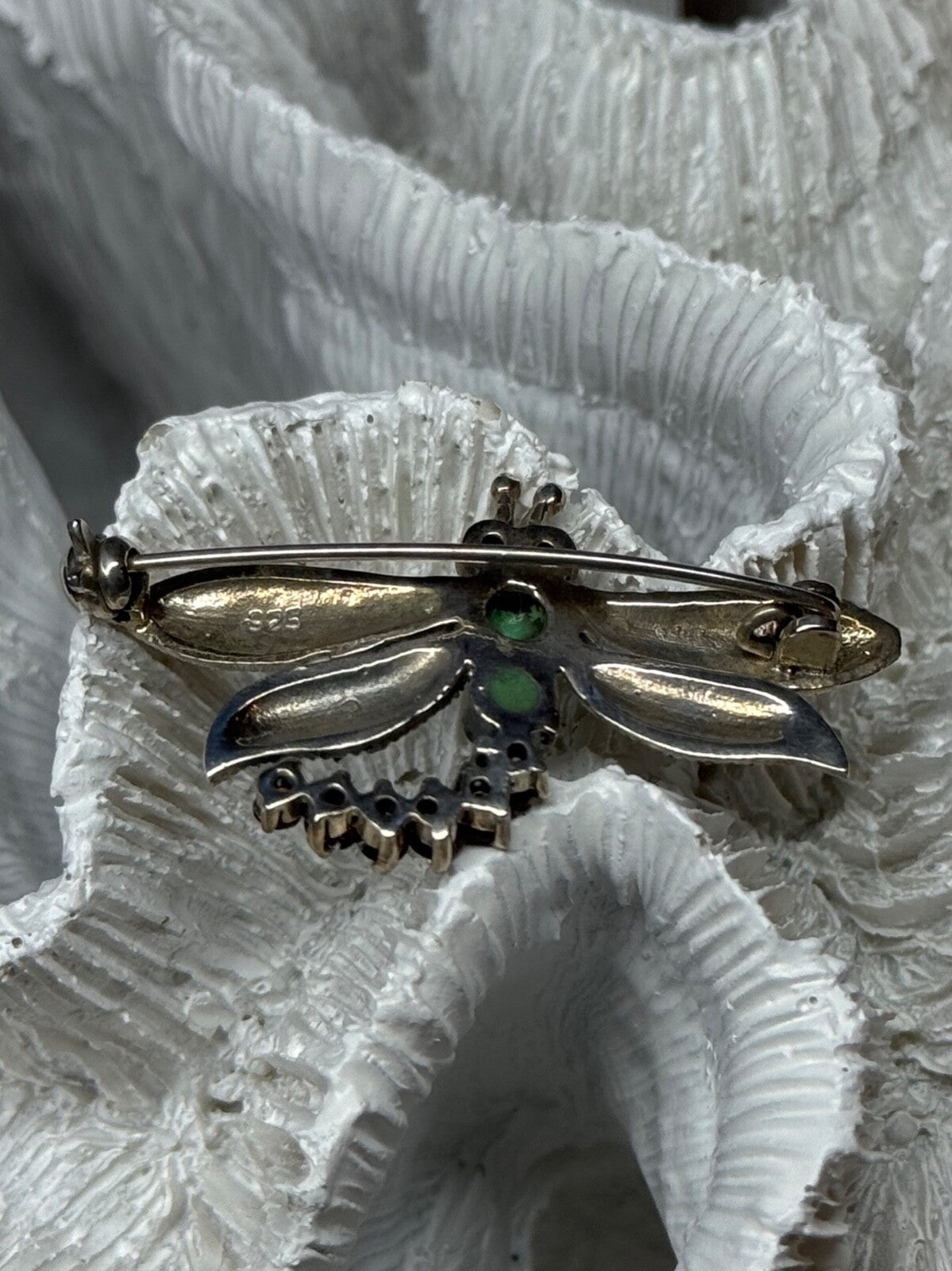 925 Sterling Silver Dragonfly Brooch Turquoise & Garnet Length 1.7 in