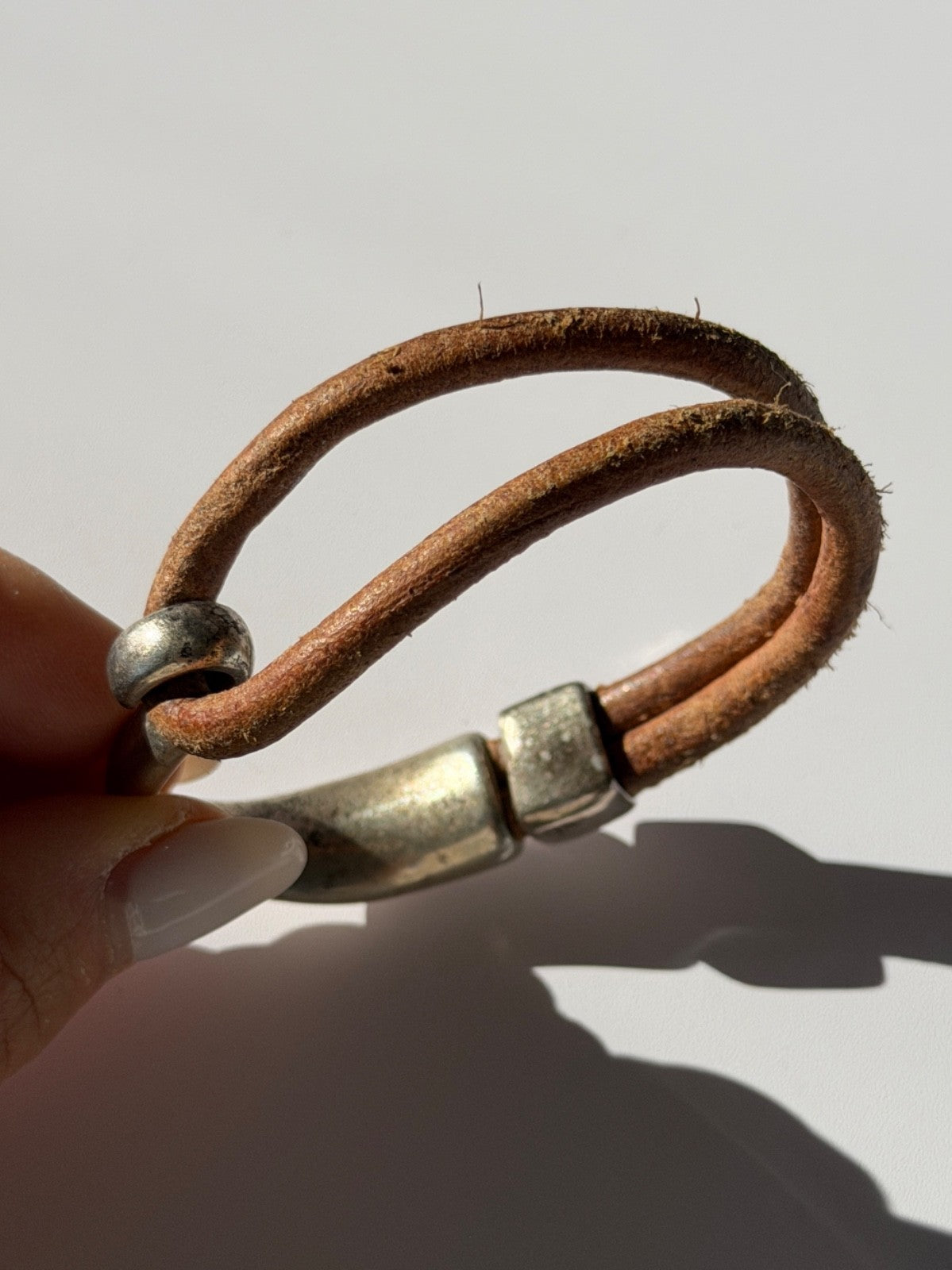 Vintage Brown Leather & 925 Sterling Silver Bracelet