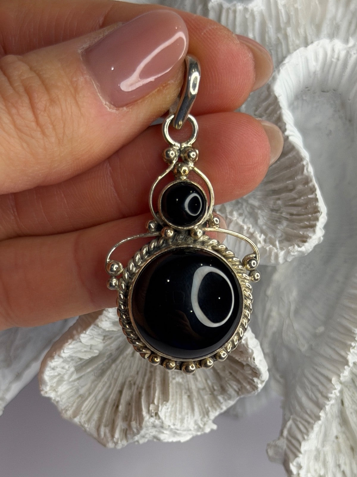 Vintage 925 Sterling Silver Agate Pendant Length 2 in