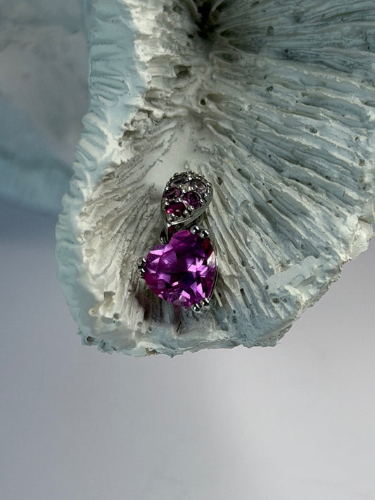 10K White Gold Pink Topaz Heart Pendant