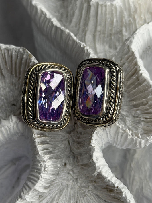 925 Sterling Silver Amethyst Clip-On Earrings