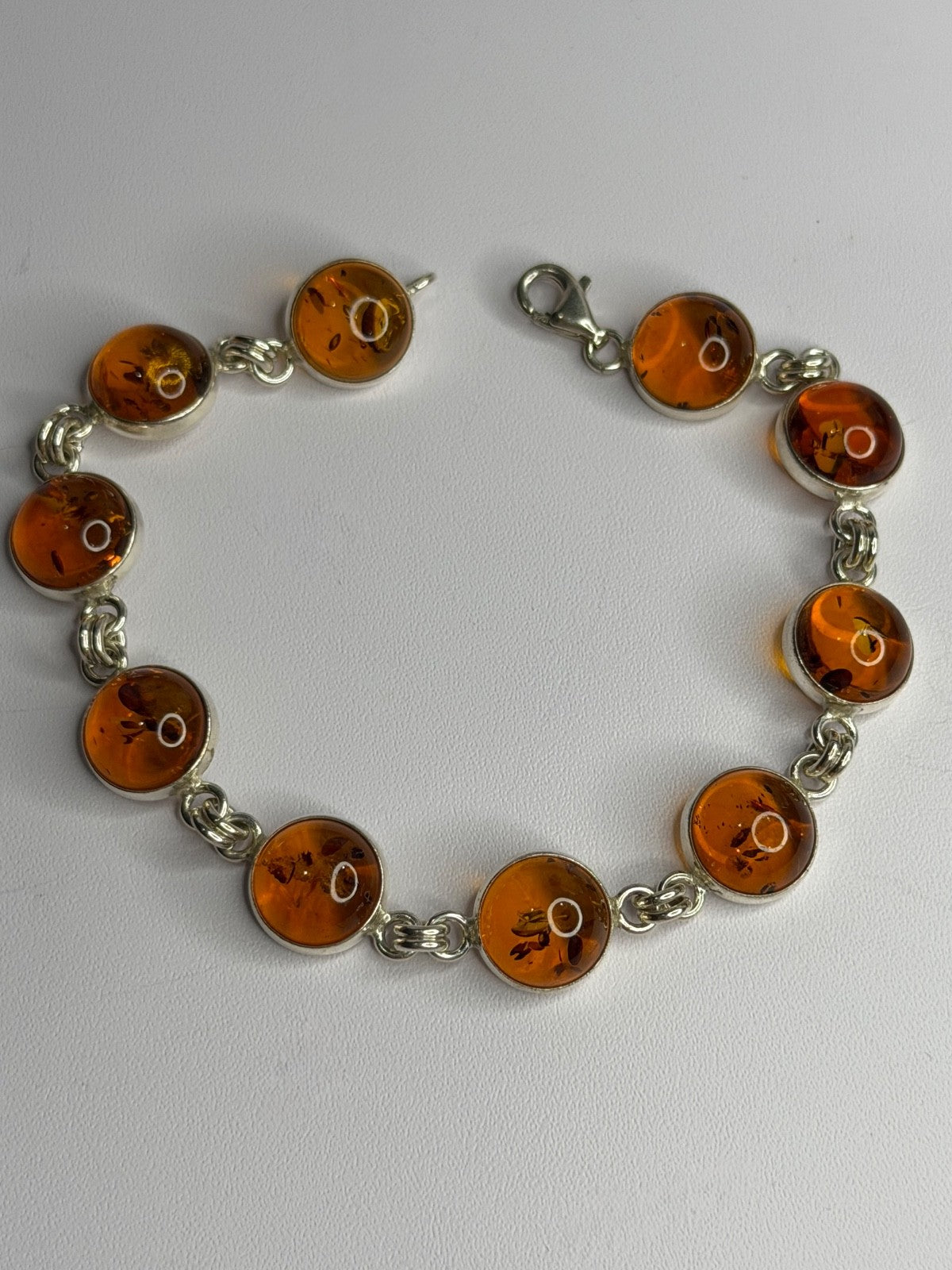 925 Sterling Silver Amber Bracelet Length 7
