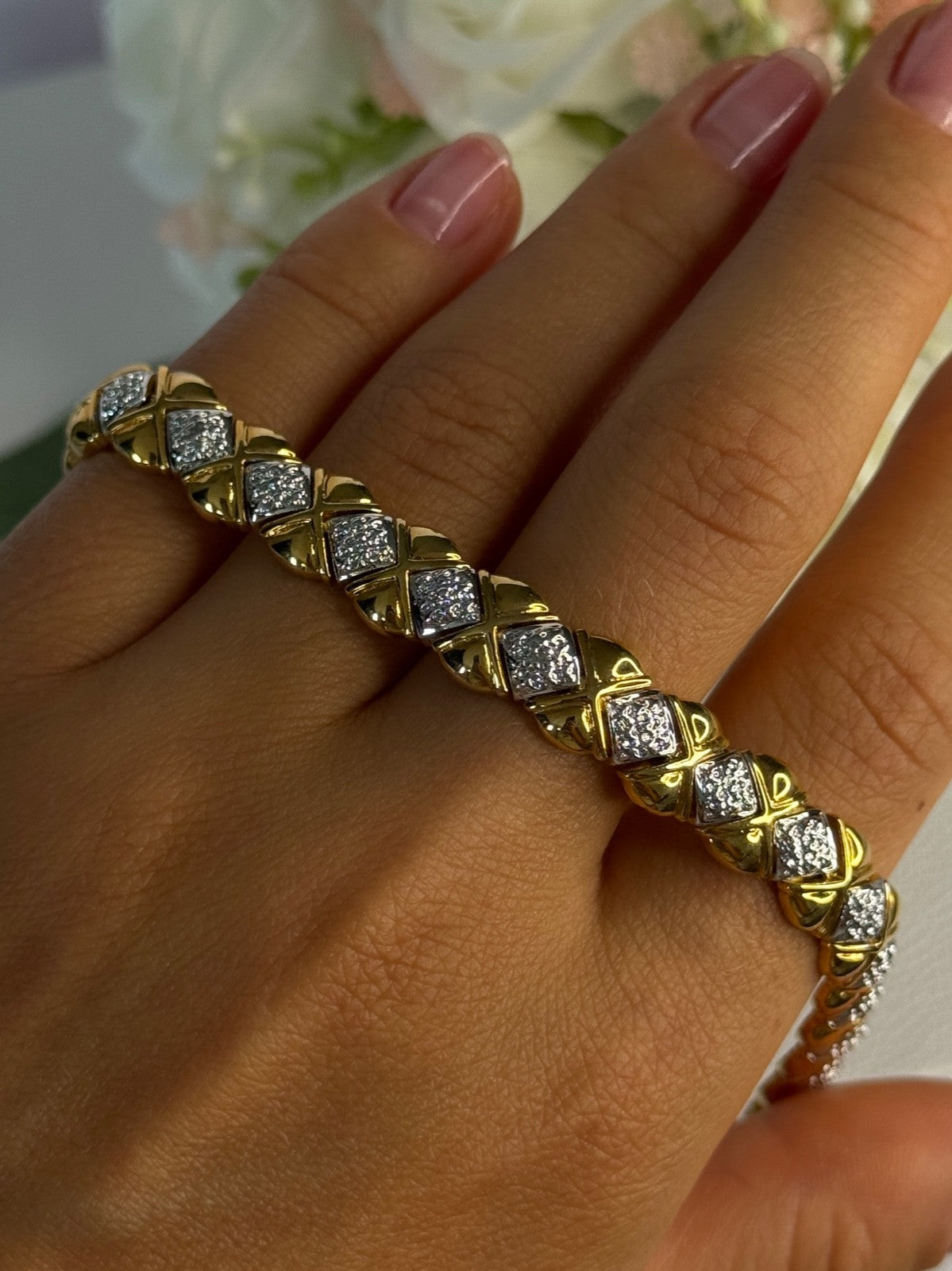 Charming 925 Sterling Silver Gold Plated Bracelet Length 7.5 Inch