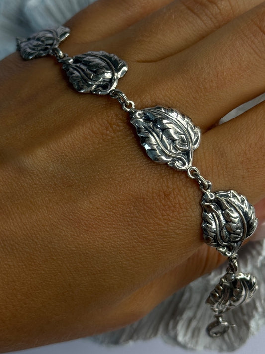 Vintage 925 Sterling Silver Danecraft Leaves Bracelet Length 7