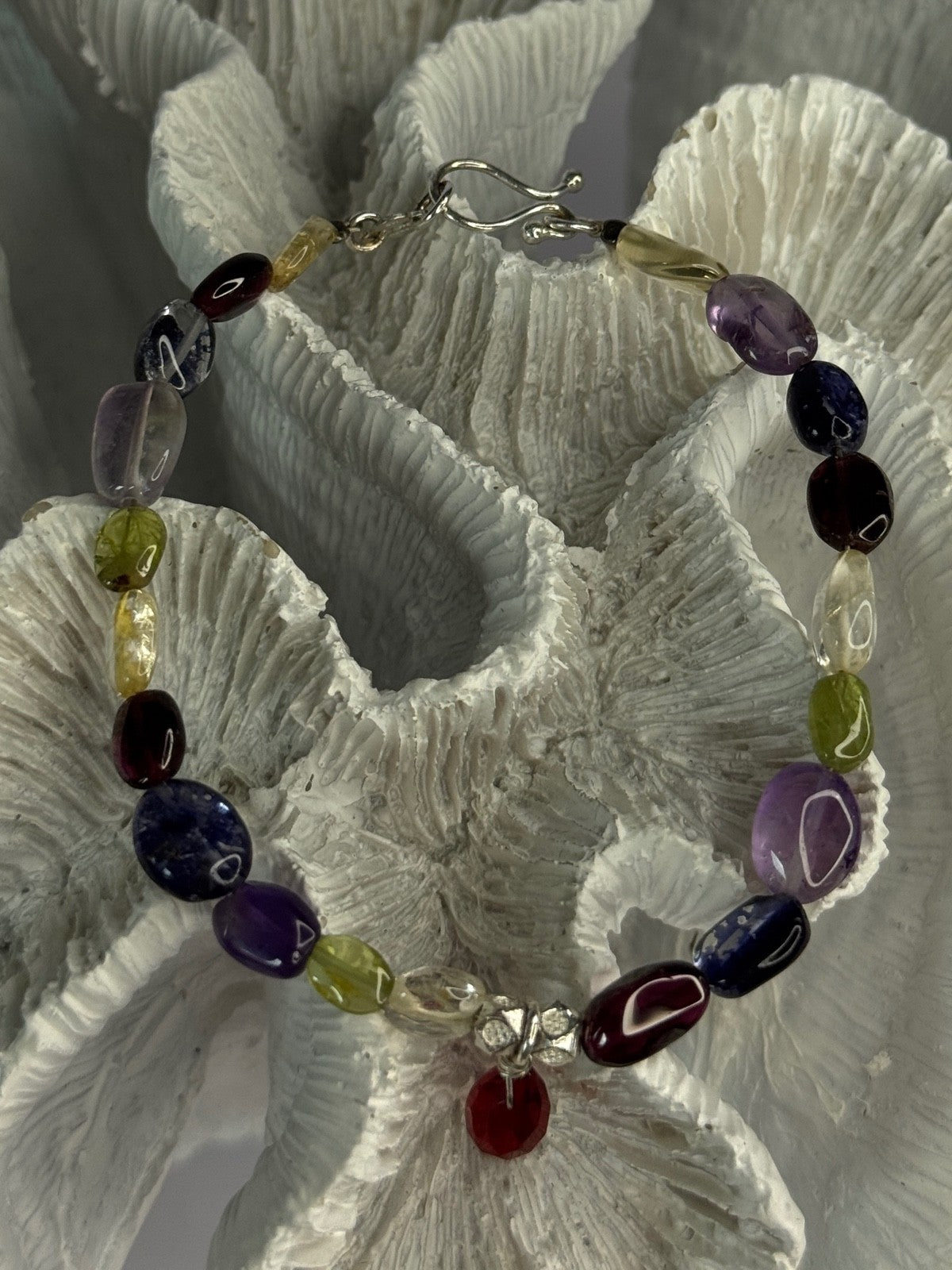 925 Sterling Silver Multi Color Gemstones Bracelet Length 7.5