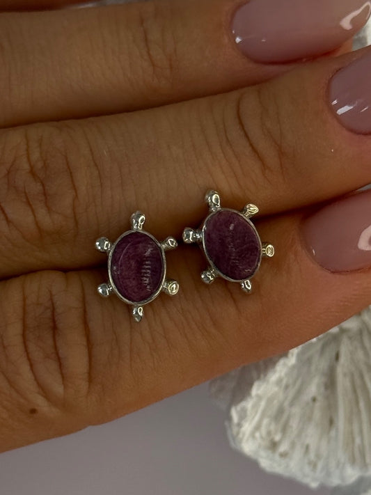 925 Sterling Silver Turtle Agate Earrings Length 0.50 Inch