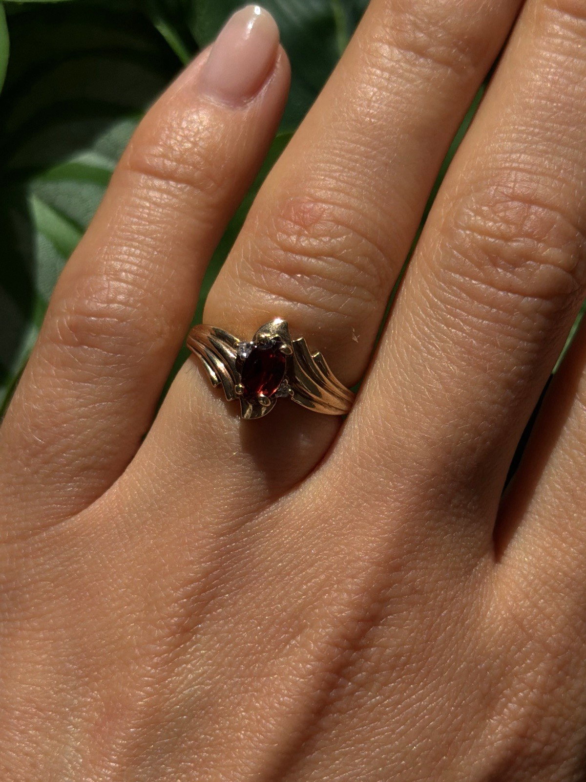 Elegant 10K Yellow Gold Garnet & Diamond Ring Size 6