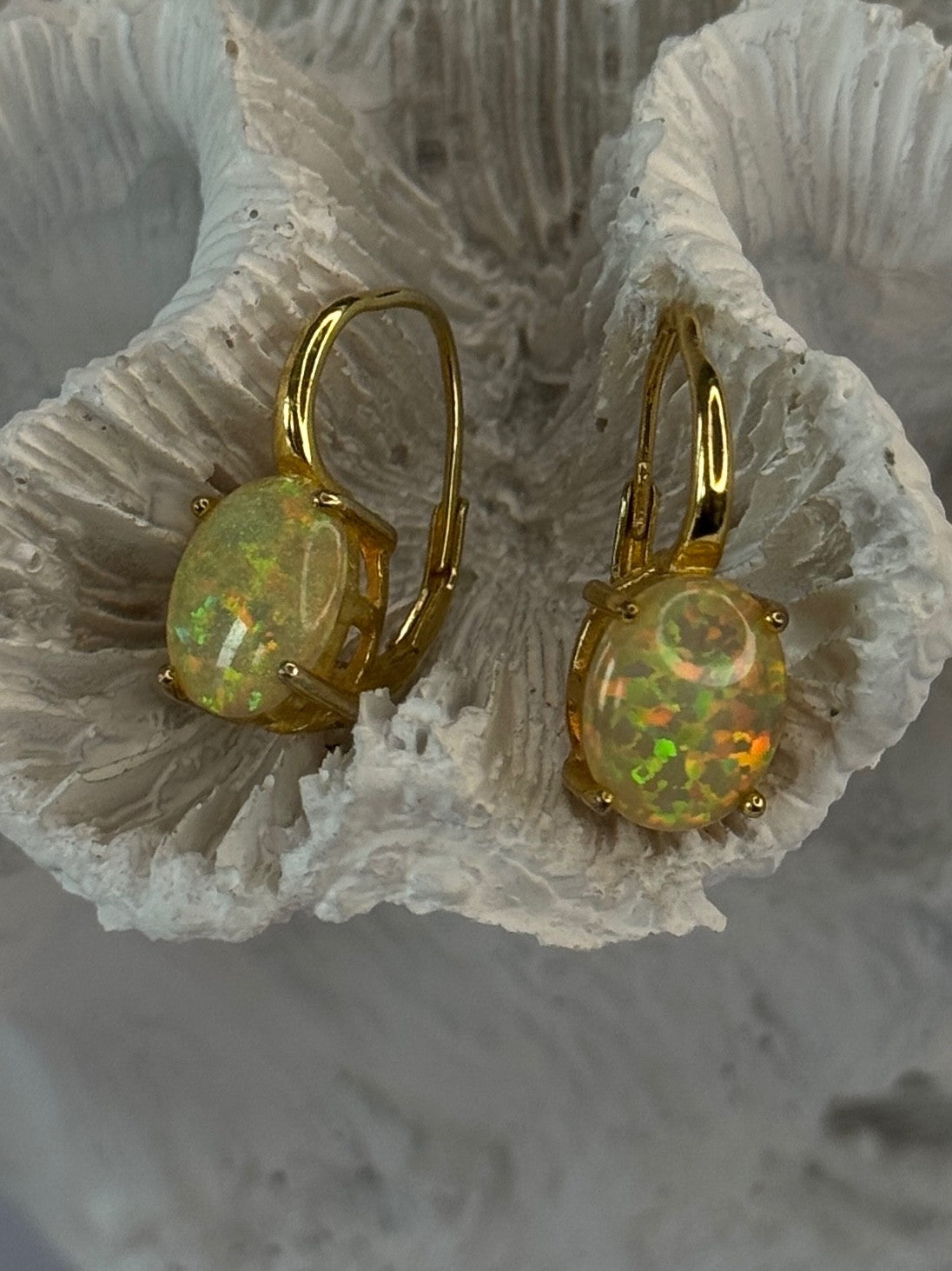 925 Sterling Silver Gold Plated Opal Earrings Length 0.70 Inch