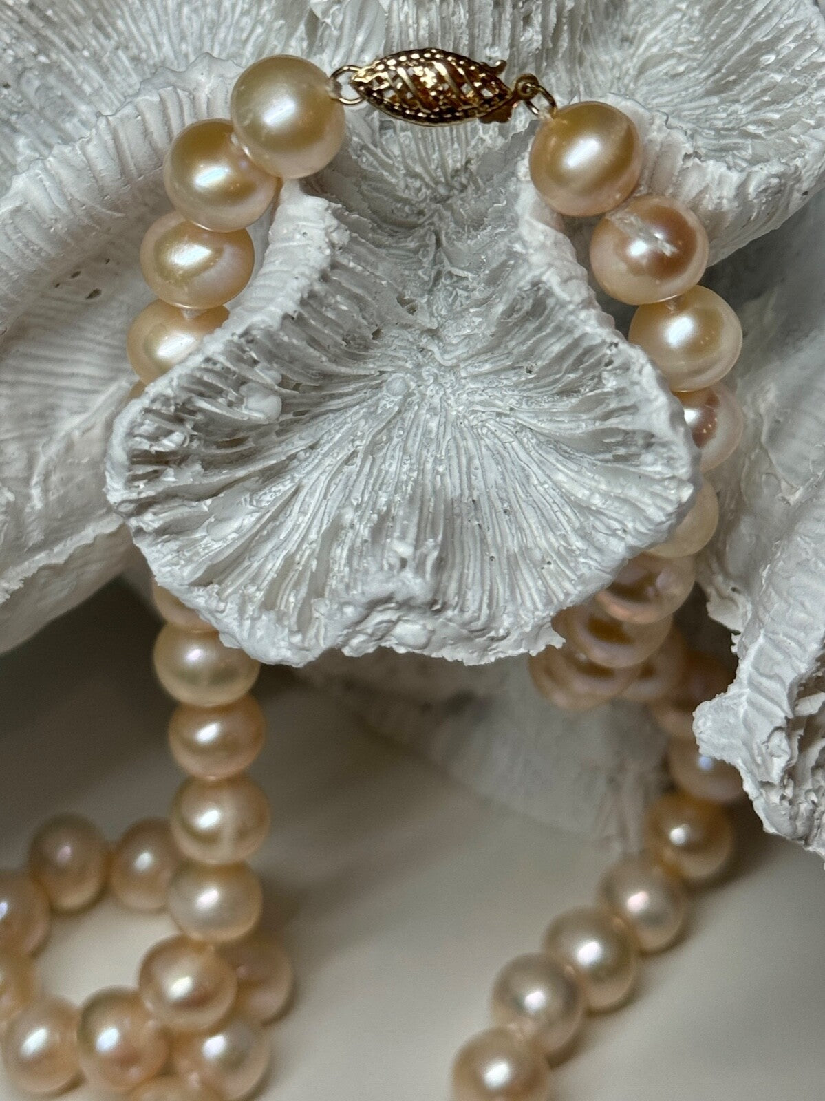 14K YELLOW GOLD CLASP FRESH WATER PINK PEARL NECKLACE 18 Inch