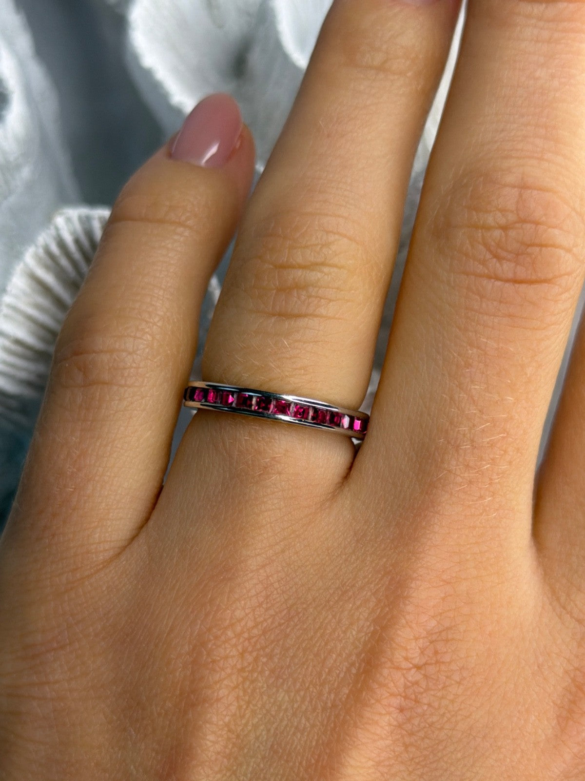 925 Sterling Silver Pink Spinel Band Ring Size 6