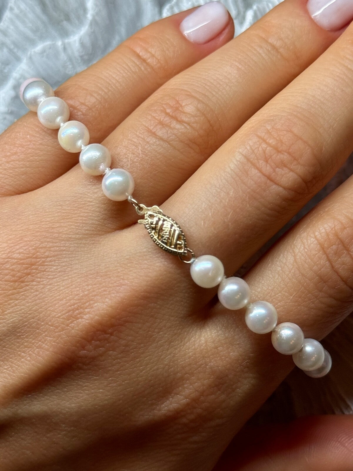 14K Yellow Gold Clasp Fresh Water Pearl Bracelet 7 Inch