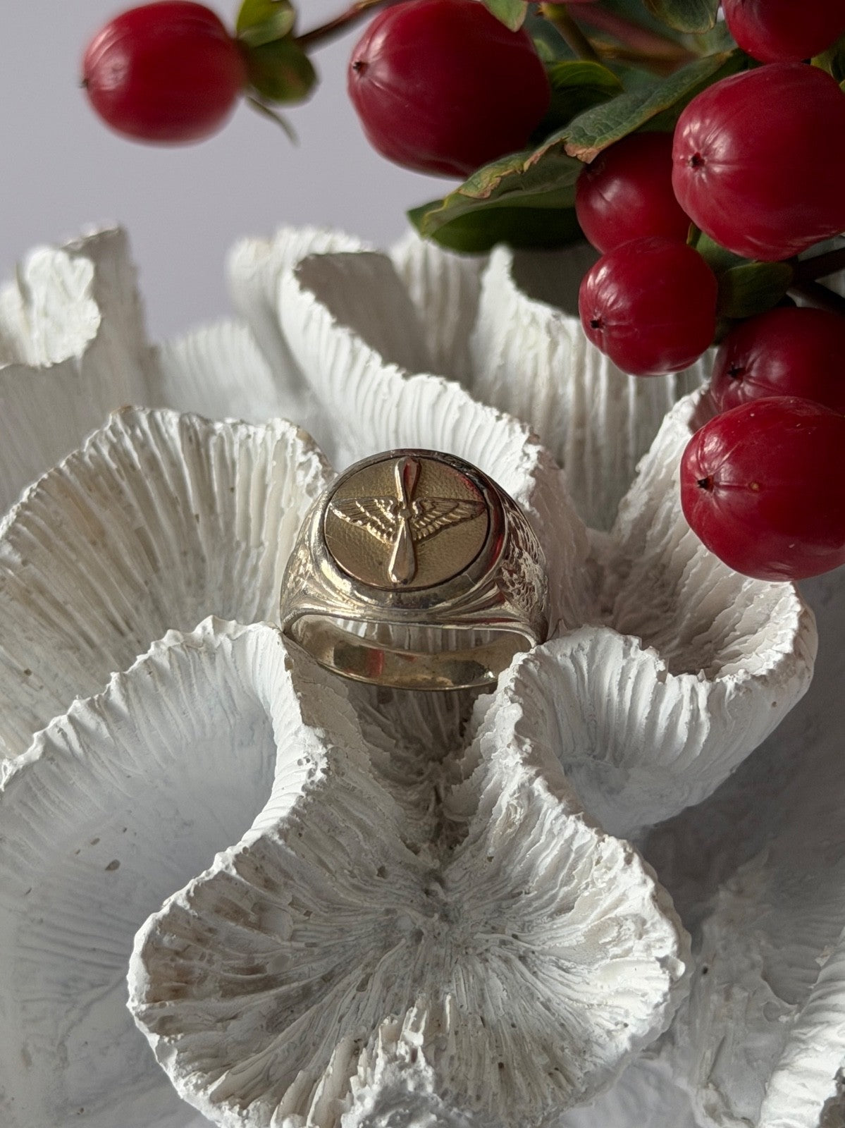 Vintage Emblem of the U.S. Army Air Corps 925 Sterling Silver Ring Size 8.5