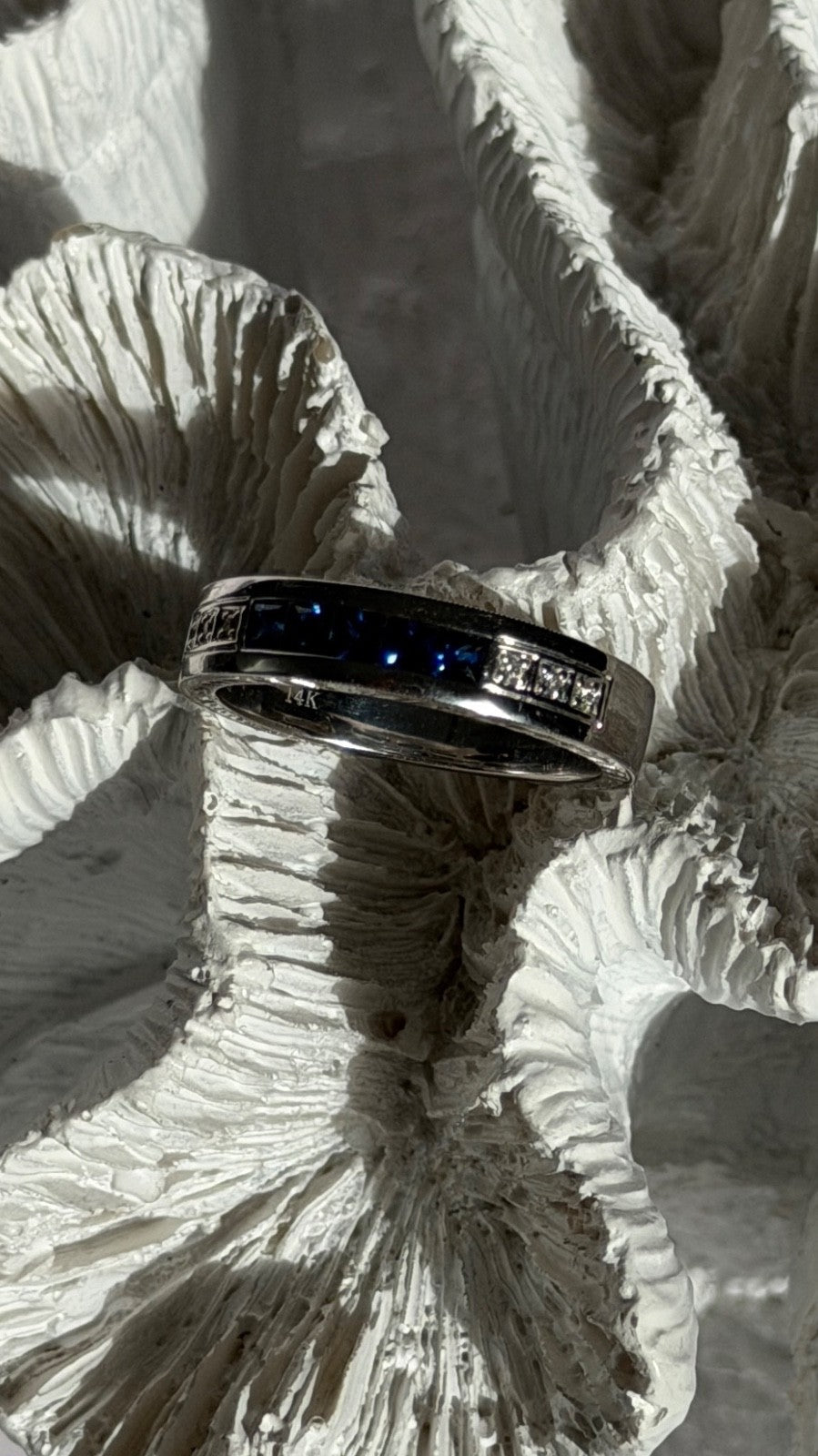 14K White Gold Sapphire & Diamond Ring Size 10.5