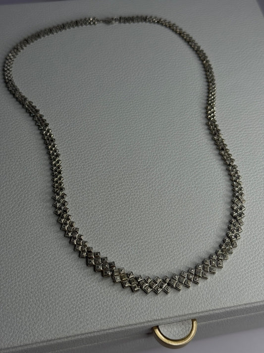 Beautiful Elegant 925 Sterling Silver Diamond Necklace Length 18 Inch