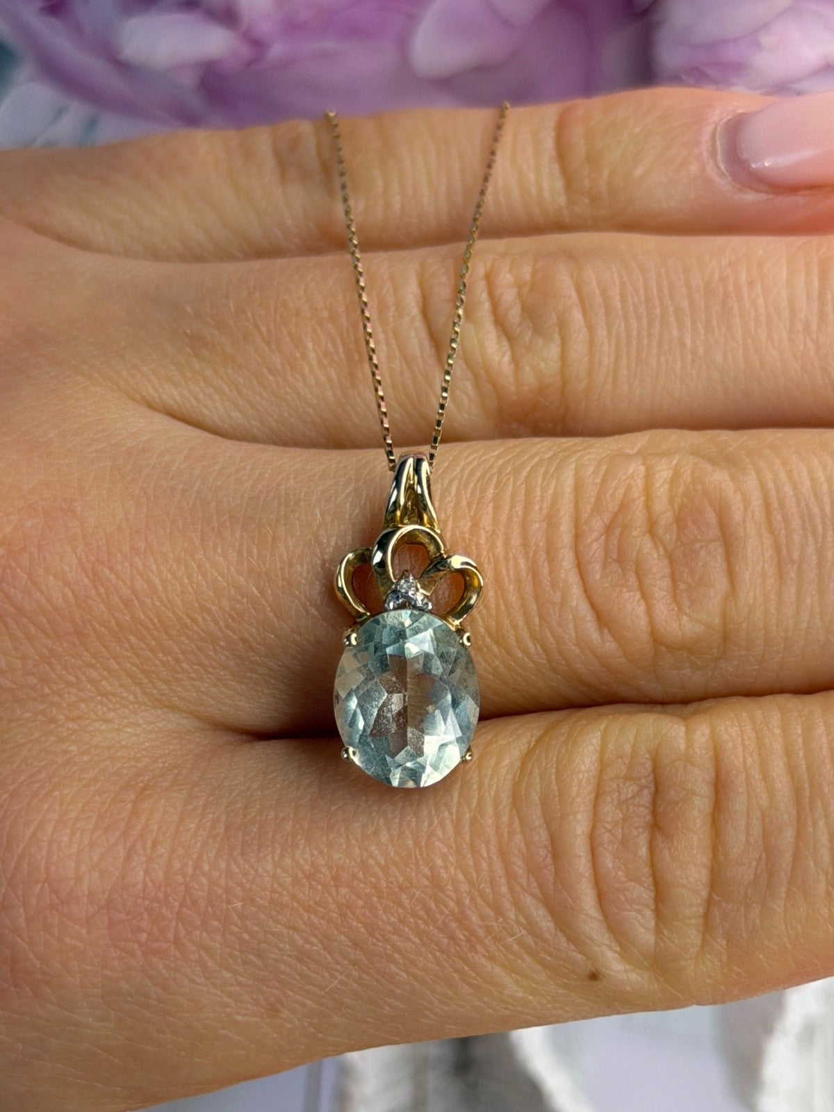 10K Yellow Gold Prasiolite & Diamond Necklace Length 18 Inch