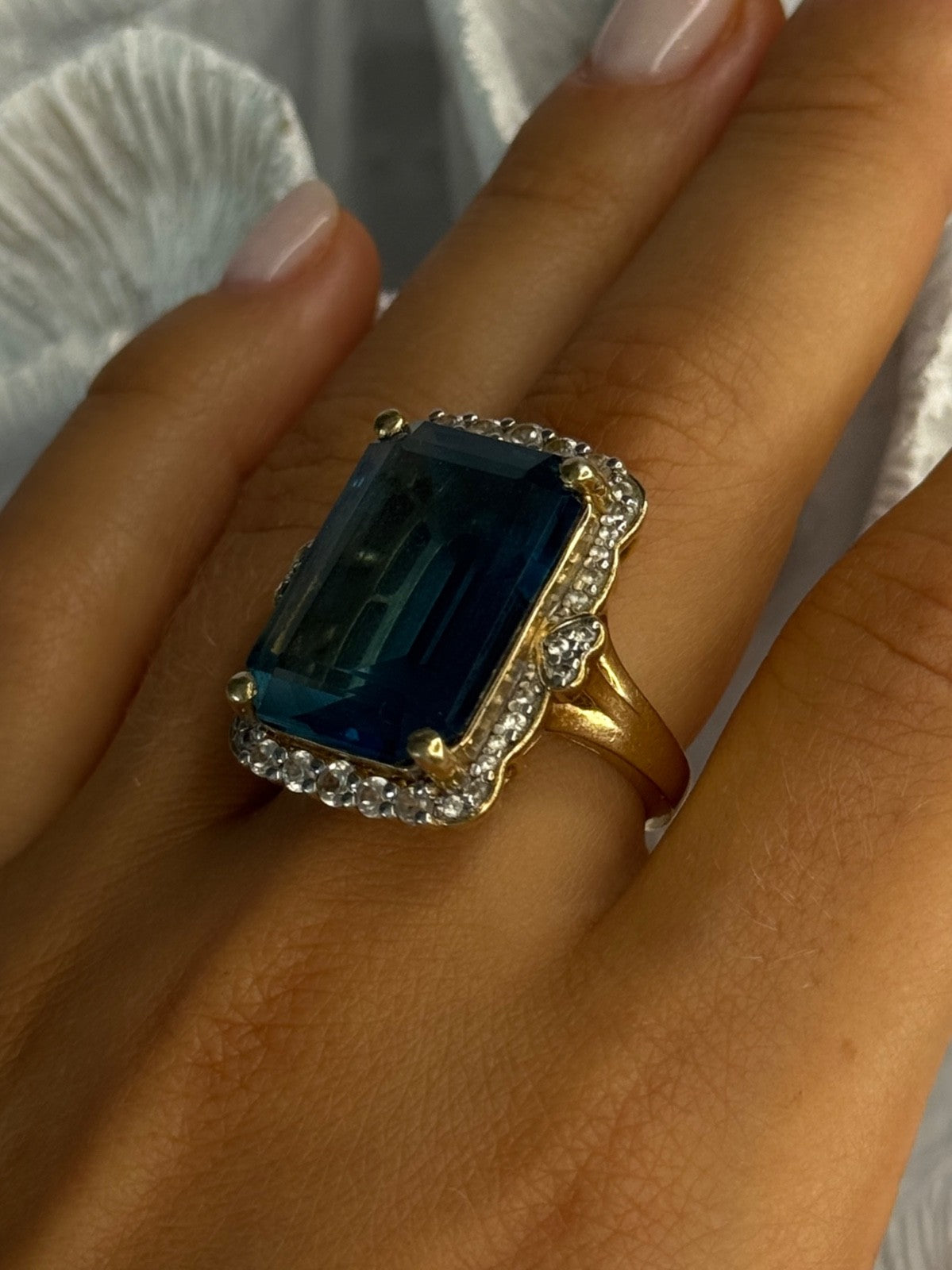 925 Sterling Silver Gold Plated Sapphire & Beryl Ring Size 9