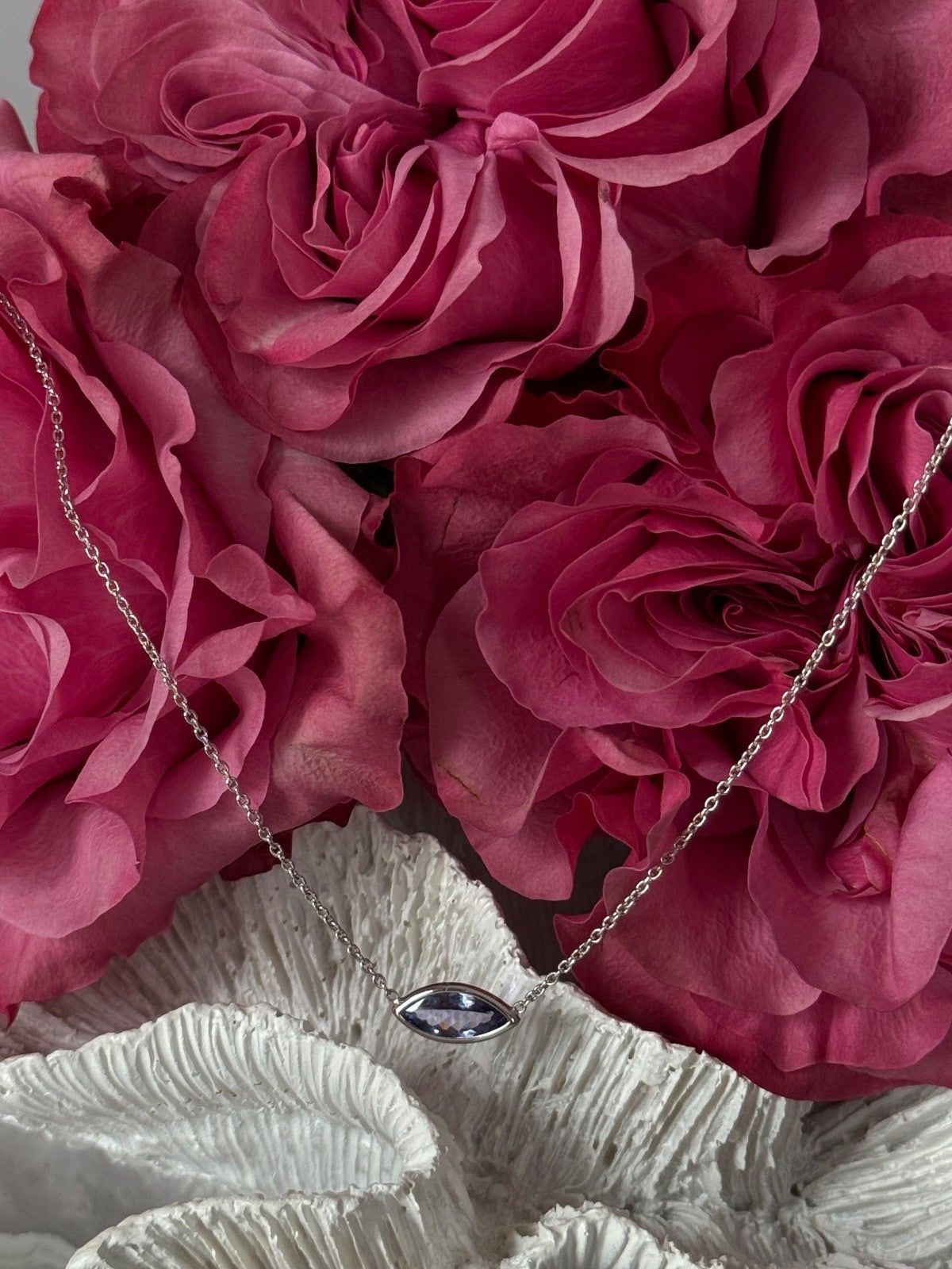 14K White Gold Tanzanite Necklace Length 18 inch