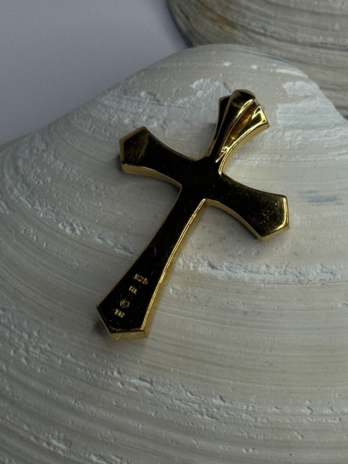 925 Sterling Silver Gold Plated Cz Cross Pendant Length 1.45 Inch