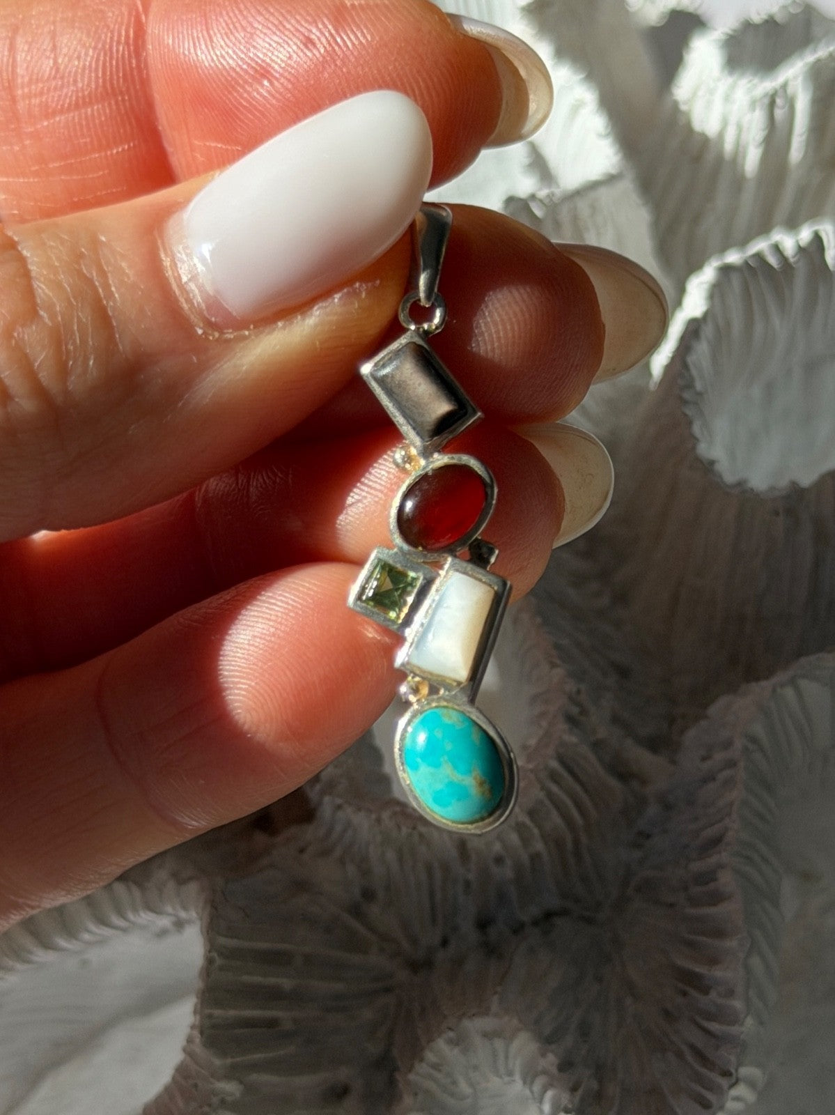 925 Sterling Silver Multi Color Gemstones Pendant