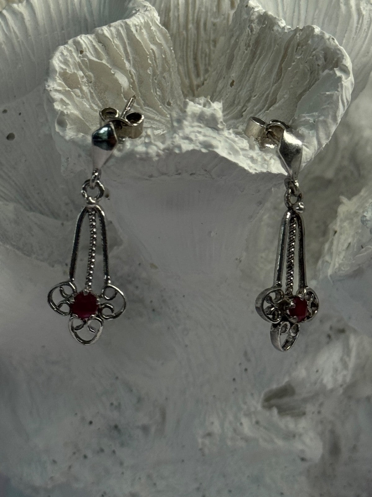 925 Sterling Silver Ruby Earrings Length 1.20 Inch
