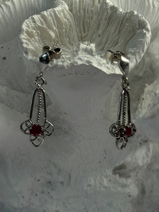 925 Sterling Silver Ruby Earrings Length 1.20 Inch