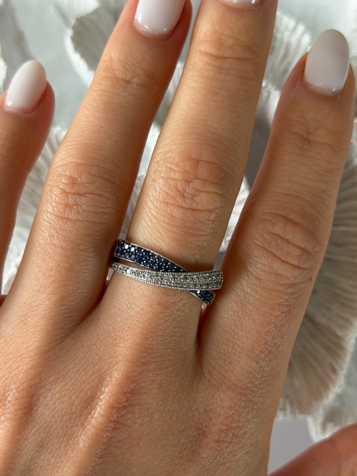 925 Sterling Silver White & Blue Spinel Ring Size 9.5