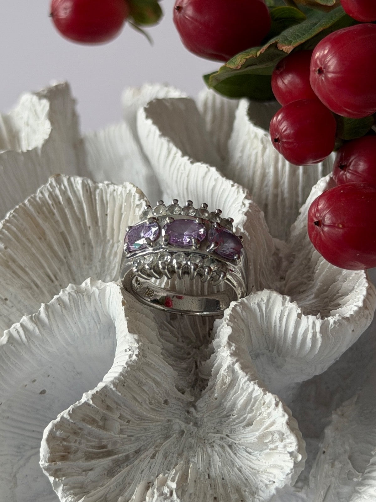 925 Sterling Silver Amethyst & Beryl Ring Size 7
