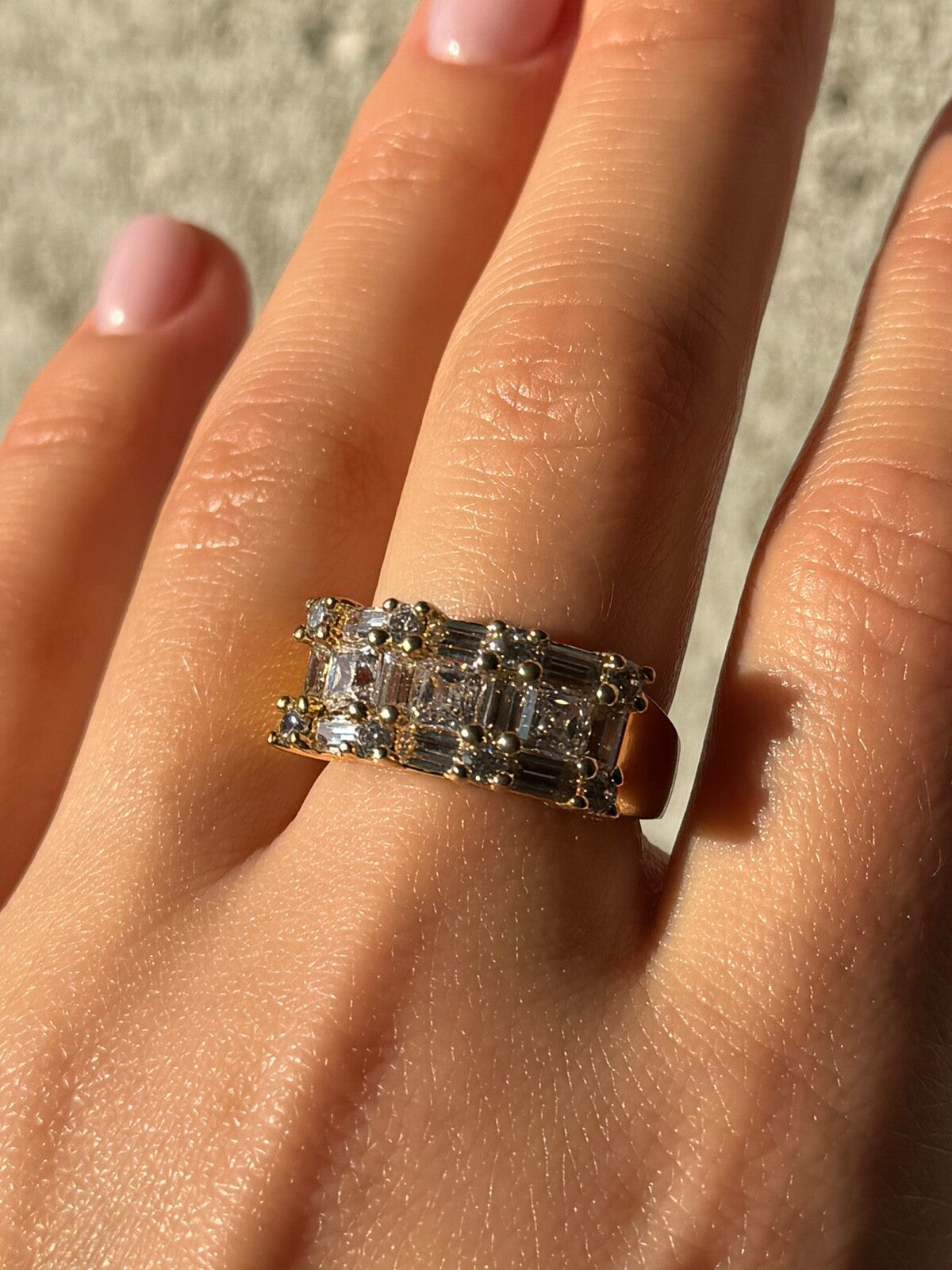 925 Sterling Silver Gold Plated CZ Ring Size 7