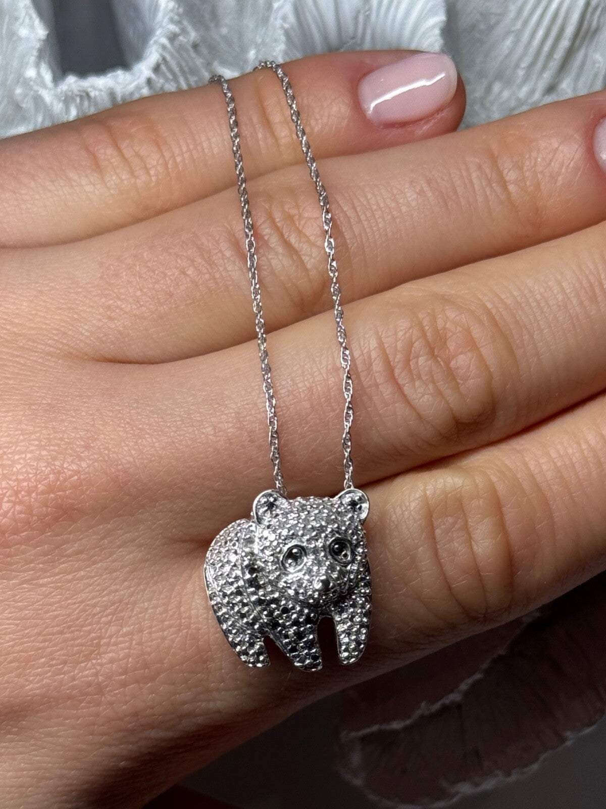 925 Sterling Silver CZ "Panda" Necklace Length 18 In
